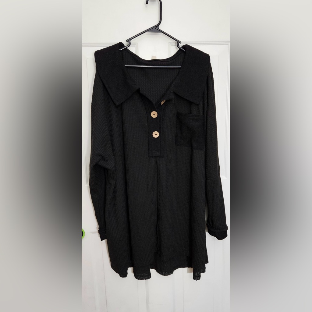 Dean Clothing Company Women's Size 2xl Black Vintage Waffle Tunic